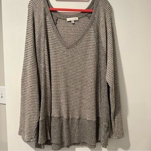Anthropologie Eri + Ali Gray/White Waffle Henley Top 3X